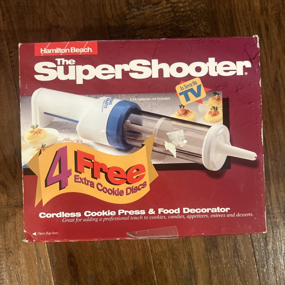 Vtg Hamilton Beach Super Shooter Cordless Cookie Press & Food Decorator 12 Discs